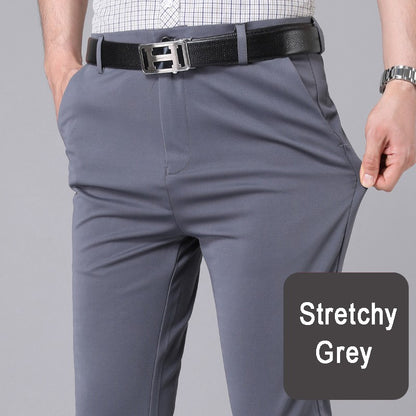 Calça Masculina Elástica Preta Lisa Casual Inteligente Calça Social Masculina para Escritório de Secagem Rápida Calça Coreana Reta Nova Primavera Outono