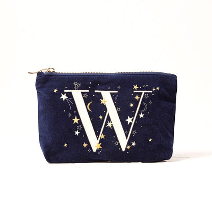 Alphabet Print Velvet Clutch Makeup Bag - Fashionable Cosmetic Pouch with Glittering Star Motif