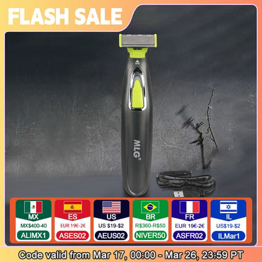 MLG Electric Shaver For Men and Women Portable Full Body Trimmer USB T Shaped Blade Razor For Beard Armpit For Washable