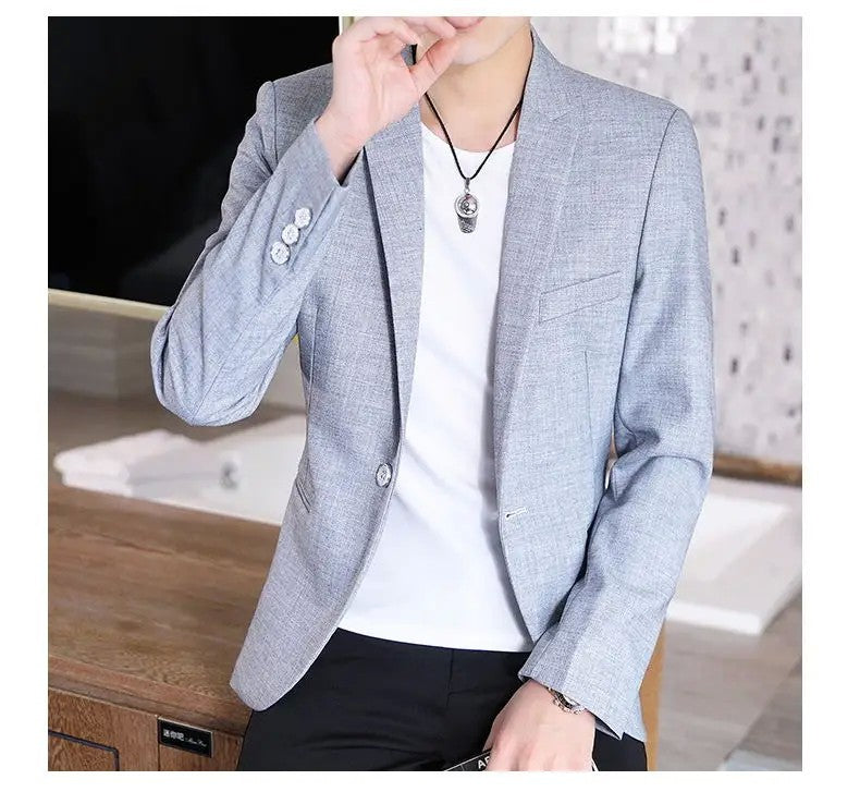 Men Blazer Slim Fit Fashion Business Handsome Gentleman Korean Version of British Style Leisure Slim Solid Color Wedding Work