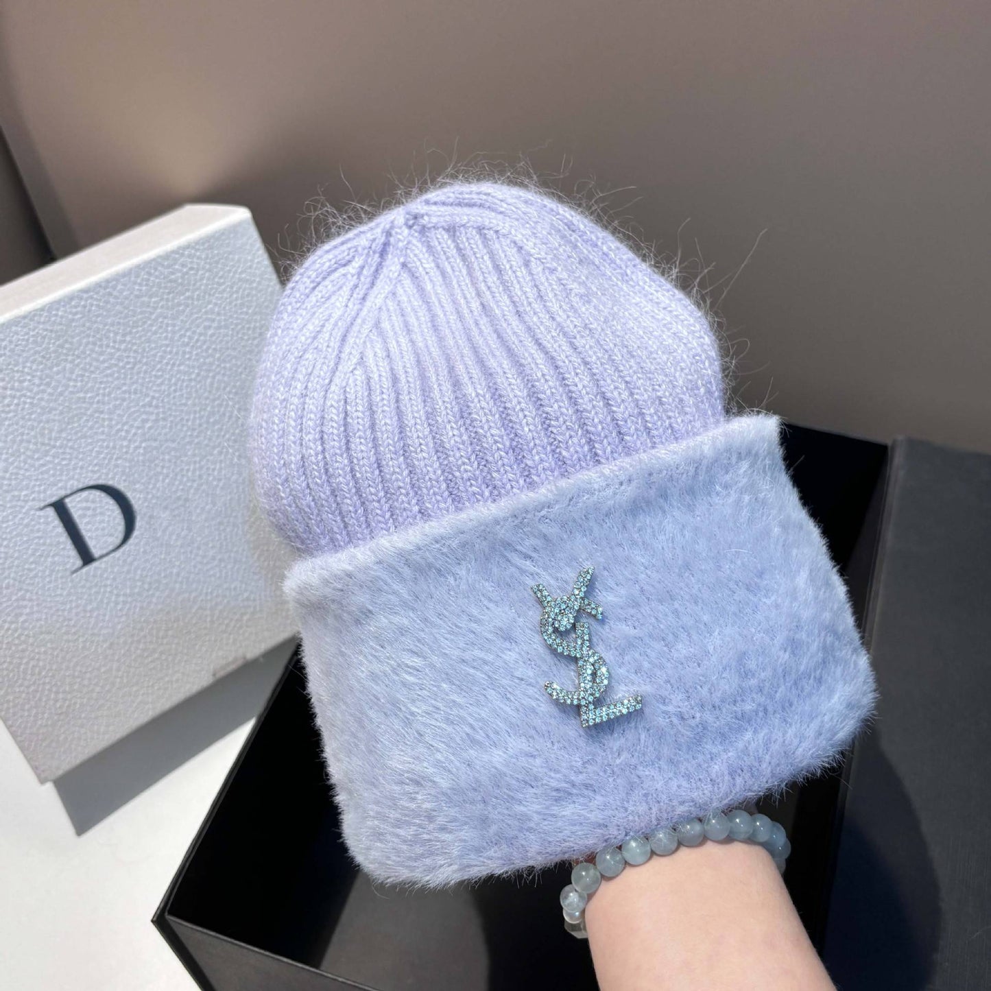 Warm Mink Fur Knitted Hat for Women Winter Luxury Ear Protection Beanie Fashion Soft Stretchable Cap