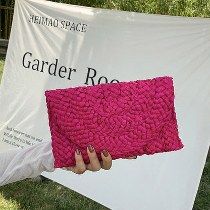 Yogodlns Corn Husk Weave Dinner Clutch Bag Women's Fashion Simple Straw Large Purse Woman Summer Casual Vacation Ladies Wallet