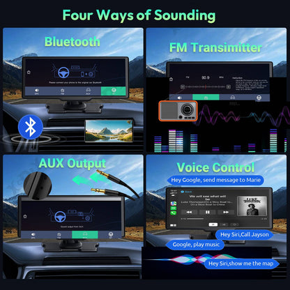 Gravador de vídeo automotivo DVR com tela sensível ao toque de 10,26" 4K, Apple CarPlay sem fio, Android Auto, lente dupla, câmera dupla DVR