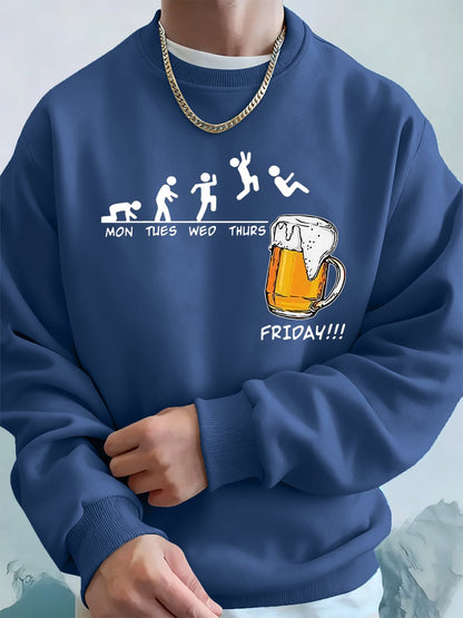 Friday Beer Lover Funny Printed Men Sweatshirt Winter Fleece Warm Hoodies Korean Loose Crewneck Pullovers Hip Hop Male Clothes