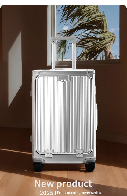 SUSHIMU 20-inch all-aluminum-magnesium alloy luggage with front opening, trolley suitcase, carry-on suitcase, metal travel