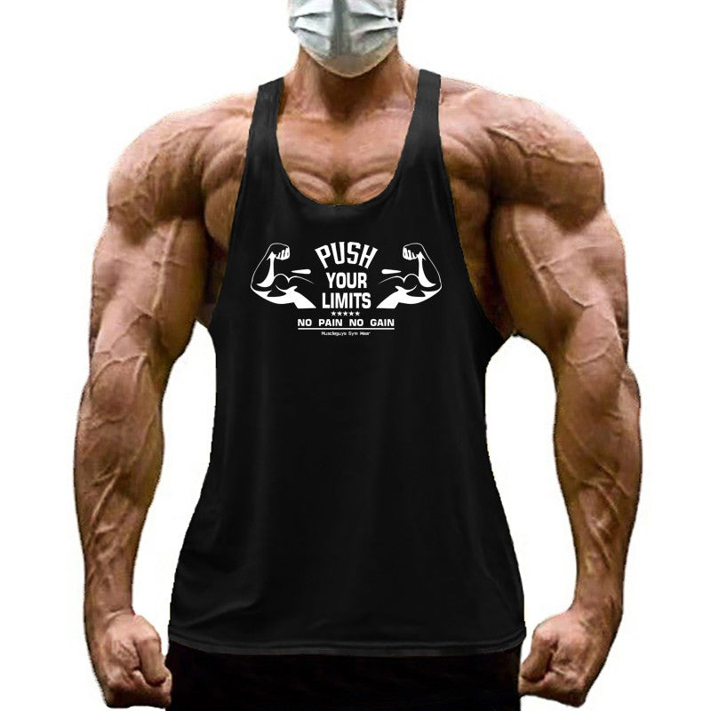 PUSH YOUR LIMITS NO PAIN NO GAIN Cotton Gym Tank Top Mens Bodybuilding Clothing Y Back Fitness Stringer Singlets Workout Shirt