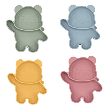 Children's Dishes Baby Silicone Sucker Bowl Baby Panda Face Dining Plate Toddle Training Tableware Kids Feeding Bowls