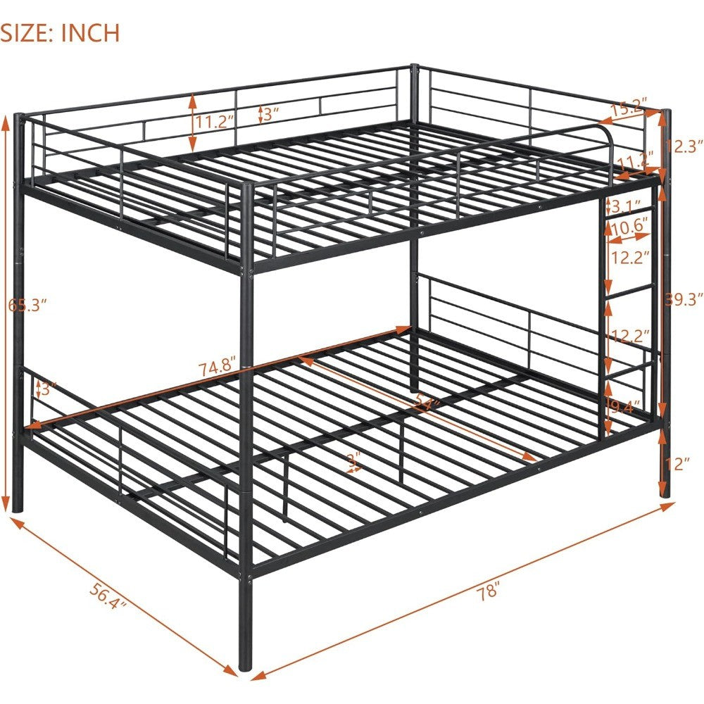 Full Over Full Metal Bunk Bed with Ladder and high Guardrail, Able to Split, Storage Space, No Box Spring Needed, Noise Free