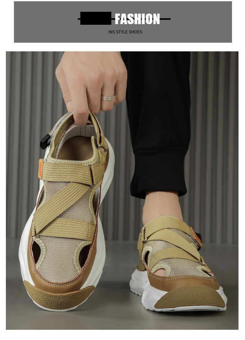 Men's Sandals Summer Platform Slippers Non-Slip Beach Pool Sandals Mesh Hole Men's Garden Shoes Flip Flop Outdoor Water Shoes