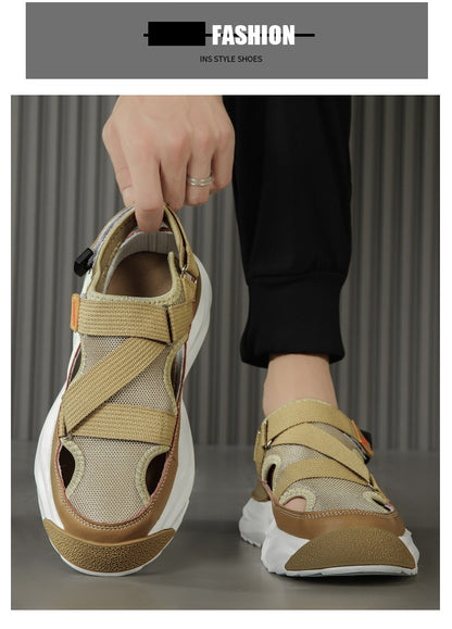 Men's Sandals Summer Platform Slippers Non-Slip Beach Pool Sandals Mesh Hole Men's Garden Shoes Flip Flop Outdoor Water Shoes