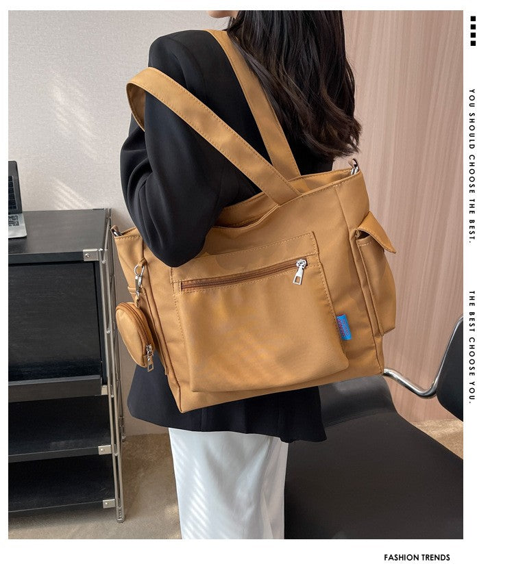 Simplicity Oxford Canvas Composite Shoulder Bag Solid Color Versatile Lazy Style Crossbody Bag Large Capacity Commuter Tote Bag