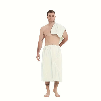 2 Pcs Men's Quick-Dry Coral Fleece Bathrobe Set - Adjustable Waistband with Pockets, Premium SPA Bath Essentials