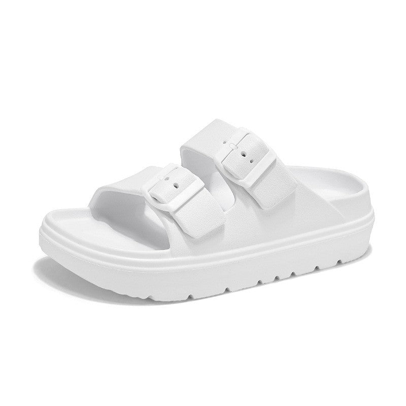 Kidmi New Summer Platform Women's Slippers Outdoor Double Buckle Embellished Sandals Non-slip Breathable Soft-soled Beach Shoes