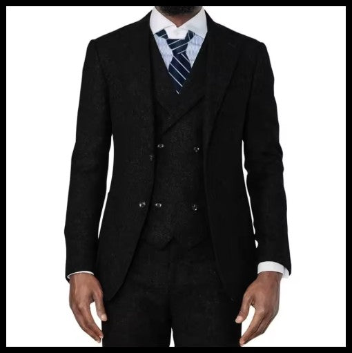 3 Pieces Green Wool Tweed Herringbone Business Retro Classic PatternTuxedos For Wedding Blazer Pants Vest