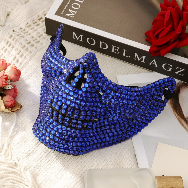 Rhinestone Cat Masquerade Mask, Full Crystal Cat Face Half Mask for ManWomen, Halloween Costume, Prom, Wedding, and Themed Party