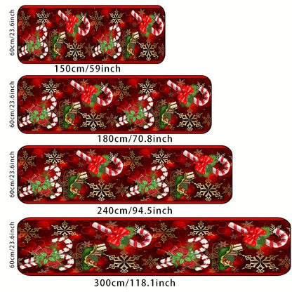 VIKAMA Red & Golden Christmas Runner Mat Kitchen Rugs Entryway Hallway Bedroom Carpet Welcom Floor Mat Laundry Floor Mat Home