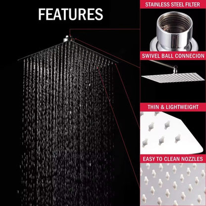8" 10" 12" Stainless Steel High Pressure Rainfall Shower Head Large Flow Square Pressure Boosting Design Spa Bathroom Showerhead