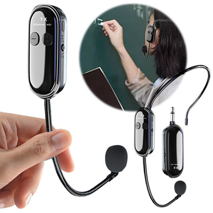 Microfone Headset Sem Fio 2.4G de Longo Alcance Microfone de Cabeça e Mão 2 em 1 para Amplificador de Voz, Caixas de Som de Palco, Aulas