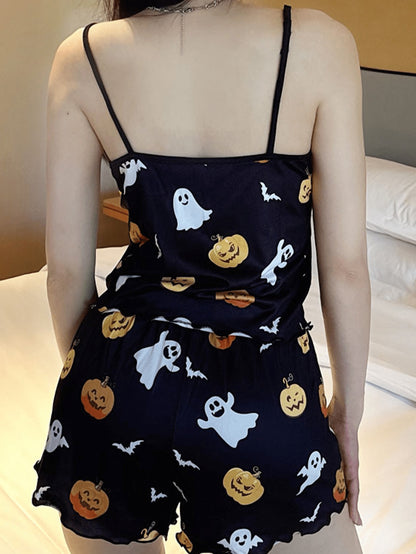 Halloween Pumpkin & Ghost Print Camisole Top And Shorts two piece sets