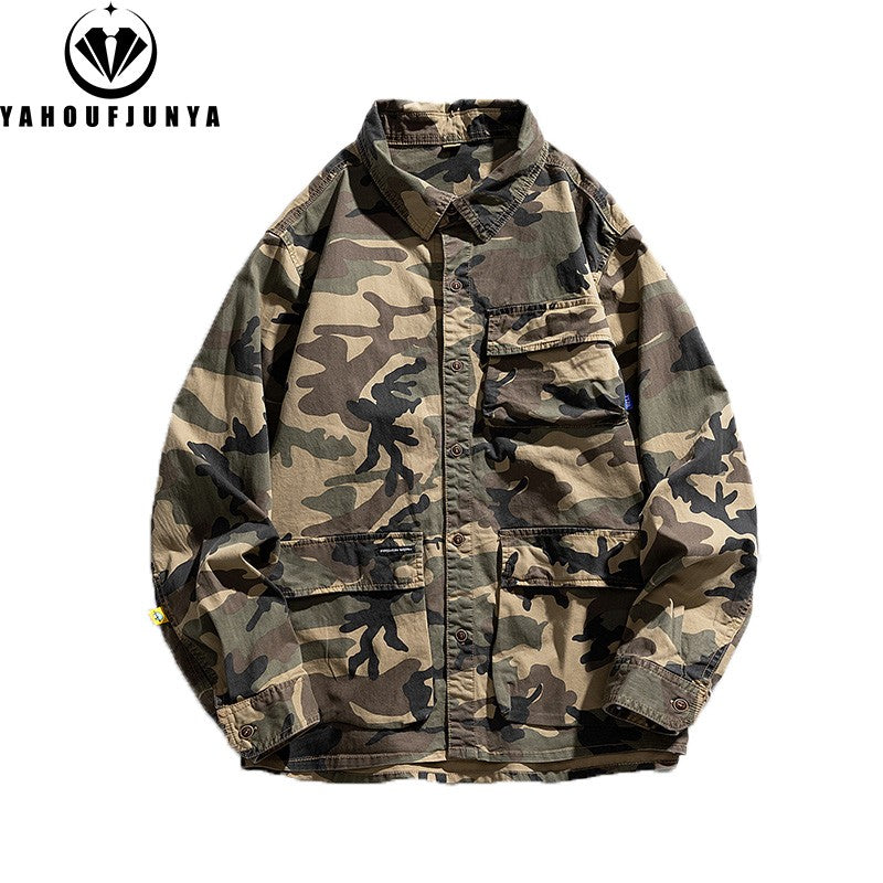 New Men Spring Long Sleeve Camouflage Cargo Casual Lapel Blouses Men High-Quality Design Outdoors Brand Clothing Shirt Male Coat