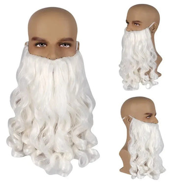 White Santa Claus Beard Wig Unisex Men Women Party Dress Up Accessories Christmas Cosplay Synthetic Wig Long Hair