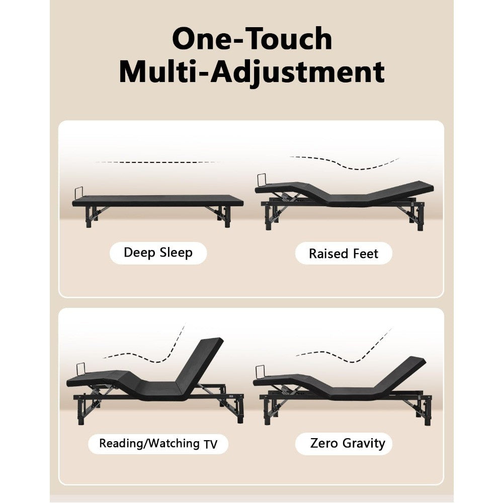 King Size Adjustable Bed Frame with Quiet Motor - Head & Foot Incline, Zero Gravity, Wireless Remote Control, Easy Installation