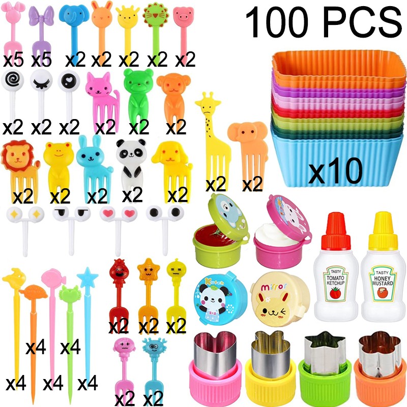 Mini Garfos de Fruta para Crianças Animais Fofos Palitos para Lanches com Cortador de Vegetais Conjunto de Divisórias de Silicone para Lancheira