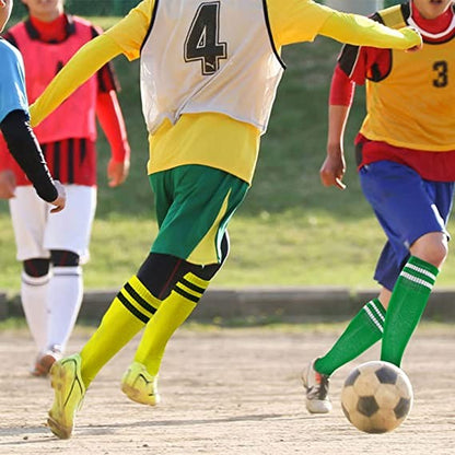 Meias de Compressão Unissex Meias de Futebol Antiderrapantes Cano Longo Meias de Joelho Meias de Futebol Listradas Meias Esportivas para Corrida