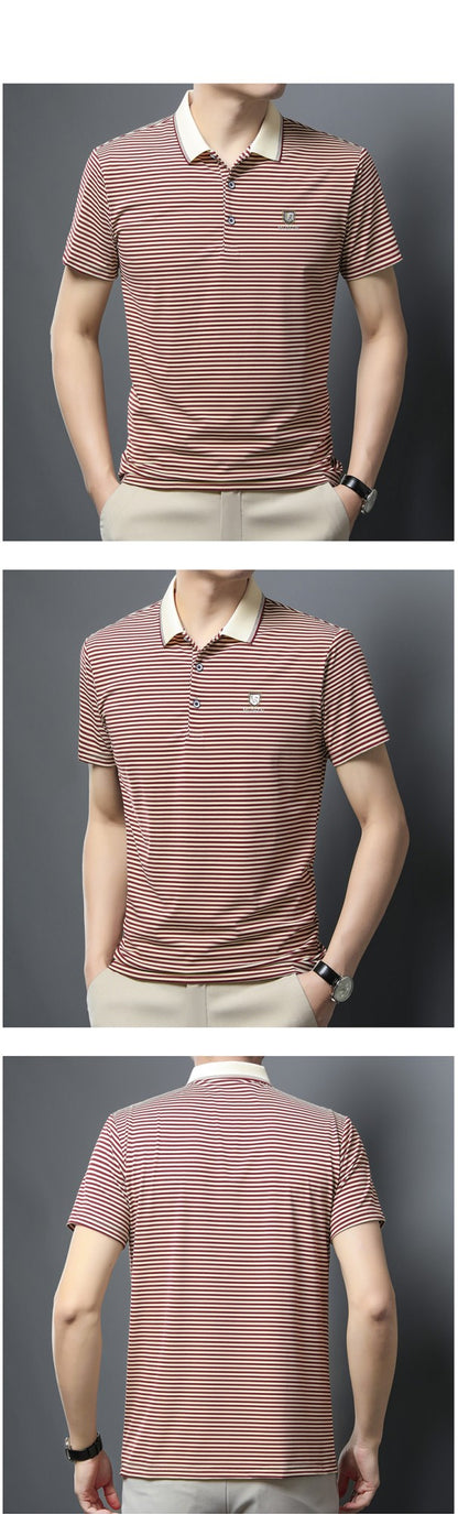 Quality breathable cotton short sleeve men's POLO shirt 2024 summer fashionable shiny diamond inlaid design top soft T-shirt