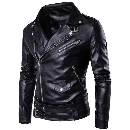 Motorcycle Slim Leather Jacket Men's Leather Jacket British Fashion Men's PU Leather Jacket mens solid color leather jackets