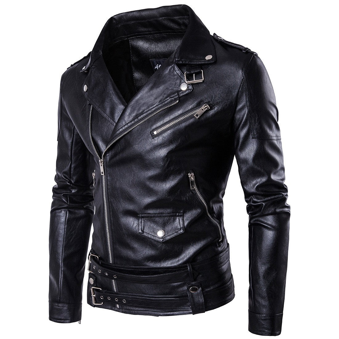 Motorcycle Slim Leather Jacket Men's Leather Jacket British Fashion Men's PU Leather Jacket mens solid color leather jackets
