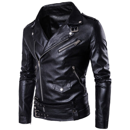 Motorcycle Slim Leather Jacket Men's Leather Jacket British Fashion Men's PU Leather Jacket mens solid color leather jackets