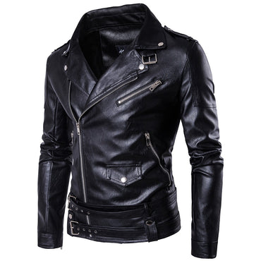 Motorcycle Slim Leather Jacket Men's Leather Jacket British Fashion Men's PU Leather Jacket mens solid color leather jackets