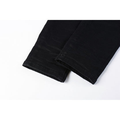 The Best Seller American High Street Men's Distressed Blank Black Stretch Skinny Button Fly Ripped Jeans Pants