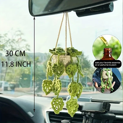 Acessório para Pendurar no Retrovisor do Carro Artesanal de Crochê Plantinha de Vasinho Decoração de Carro Acessórios para Interior de Carro