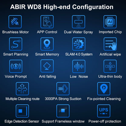 Robot Window cleaner ABIR WD8,Dual Water Spray,Smart Memory,High Vacuum Suction, Laser Sensor, Home Wall Glass Cleaning Robot