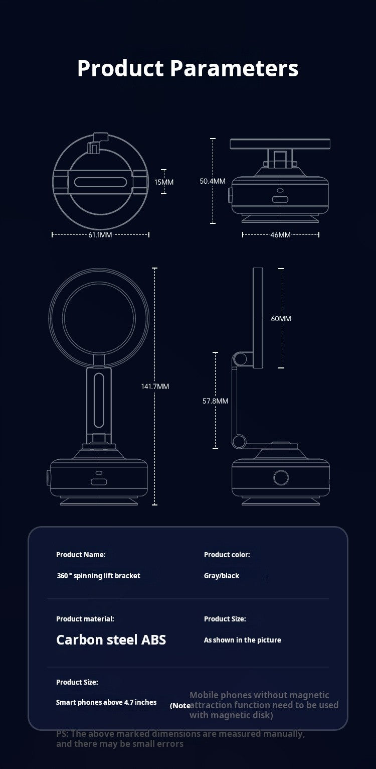 Suporte Veicular Magnético com Adsorção a Vácuo para Celular Dobrável Rotação 360 Graus Liga de Alumínio Adequado para Smartphones