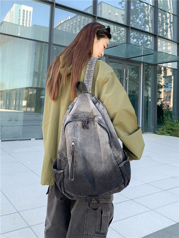 Men's and Women's Backpacks, Student Schoolbags, Large-Capacity Washed Denim Bags