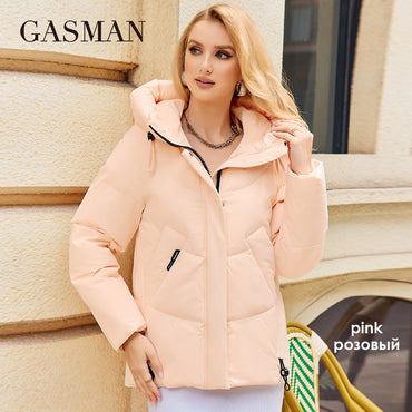 GASMAN 2023 Winter Down Jacket Women Short Classic zipper Design Pocket Stand Collar Hooded Slim Coat Women Parkas  83319