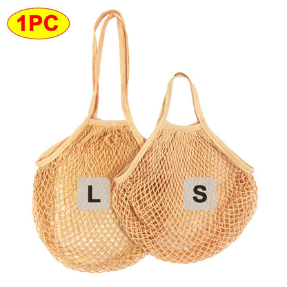 Silicone World 1PC Portable Reusable Grocery Mesh Bag Cotton Shopping Mesh Bags Handheld Shoulder Back Fruit Vegetable Net Bag