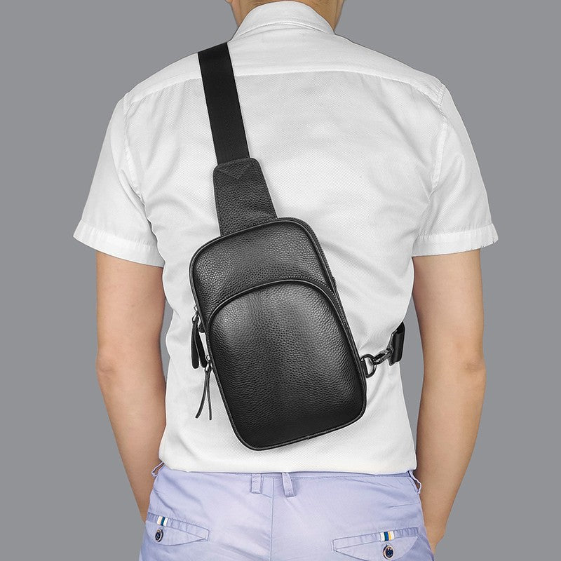 Genuine Leather Small Sling Bag Casual Crossbody Shoulder Chest Cell Phone Purse Fanny Packs Gifts for Women Men Black