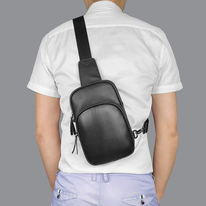 Genuine Leather Small Sling Bag Casual Crossbody Shoulder Chest Cell Phone Purse Fanny Packs Gifts for Women Men Black