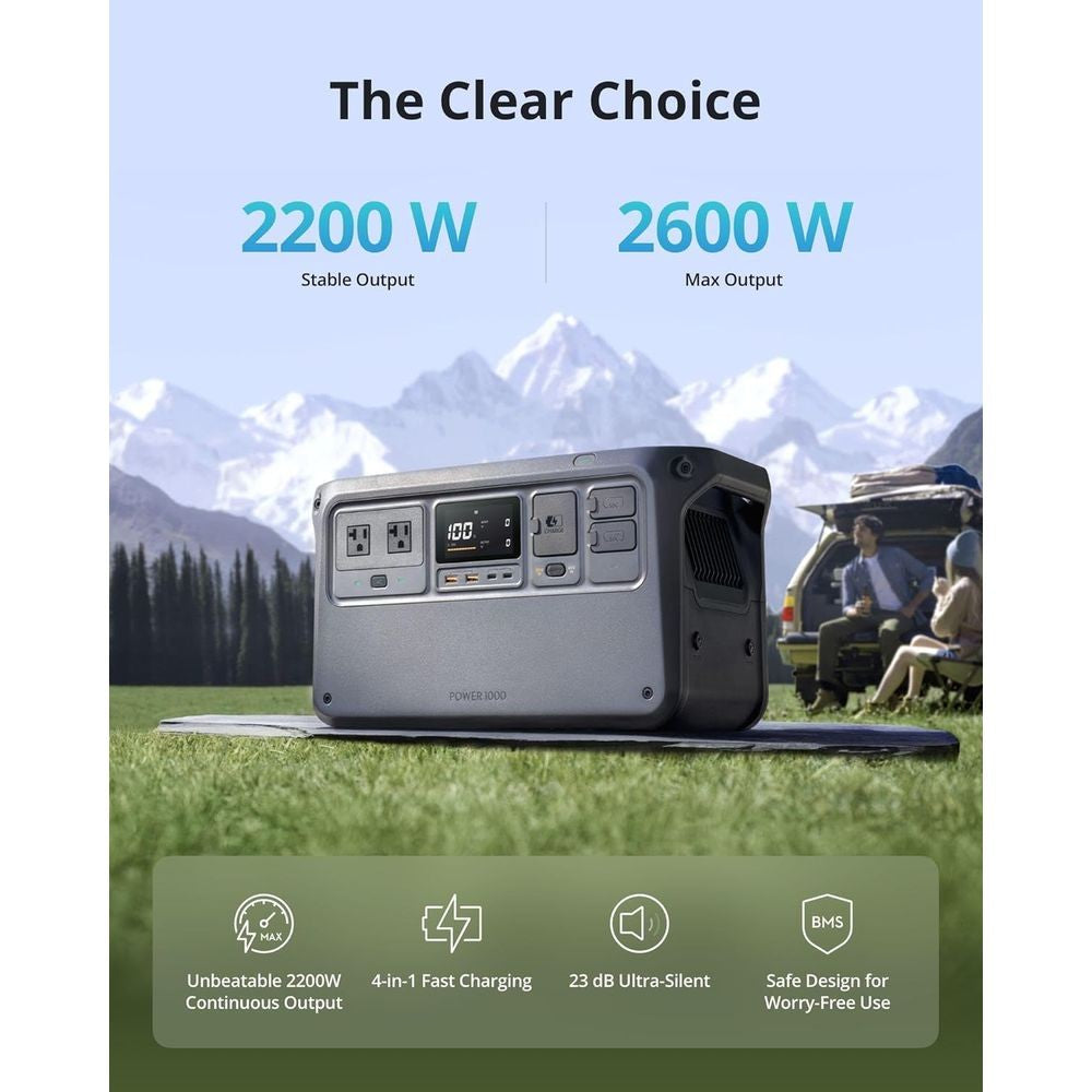 Estação de Energia Portátil 1000W, LiFePO4 1024Wh, Pico de 2200W, USB-C 140W, Gerador Solar Silencioso para Casa/Acampamento (Painel Opcional)