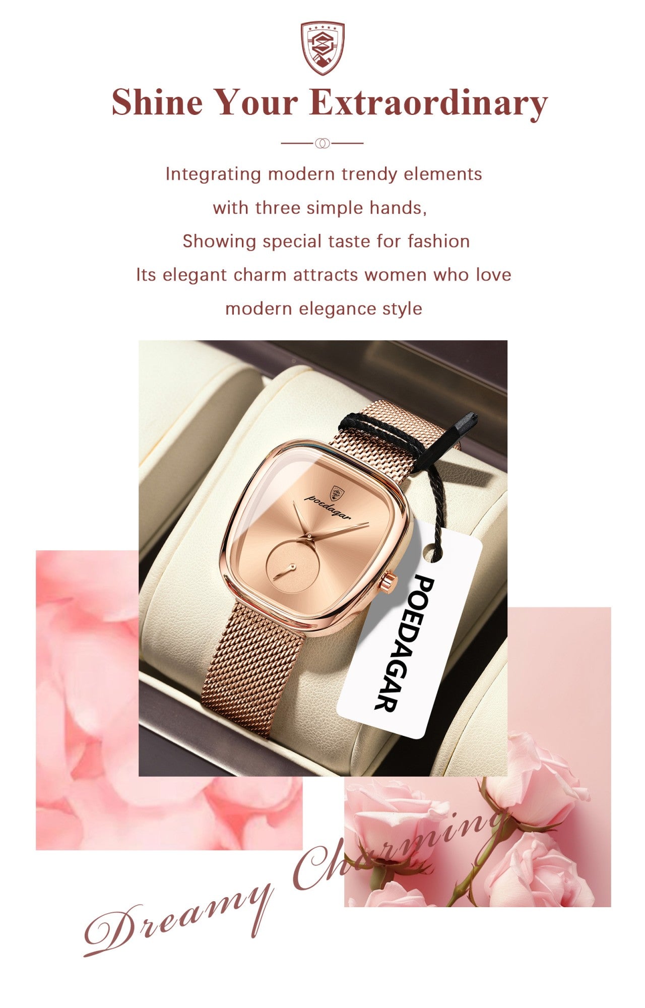 POEDAGAR Luxury Brand Woman Watch Waterproof Stainless Steel Mesh Women's Watches Fashion Elegant Quartz Ladies Wristwatch Reloj