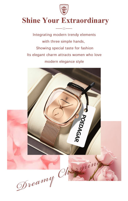 POEDAGAR Luxury Brand Woman Watch Waterproof Stainless Steel Mesh Women's Watches Fashion Elegant Quartz Ladies Wristwatch Reloj