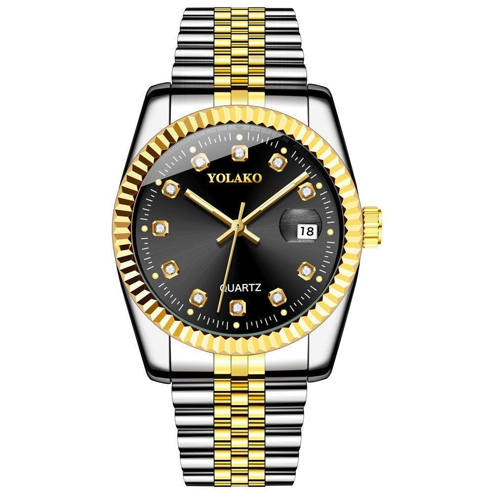 Watches for Women Simple Casual Student Fashion Quartz Diamond-Encrusted Steel Band Calendar Gold Set Men's Watch Couple