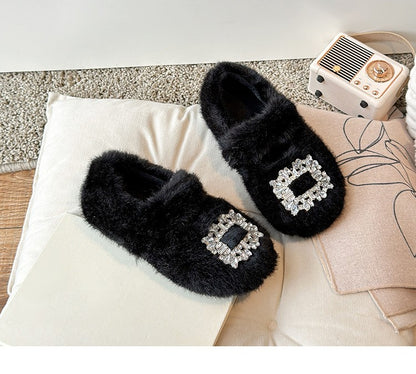 2025 Autumn Winter Children Warm Fur Shoes Fashion Rhinestone Moccasins Flats Outwear Girls Shoes Khaki, Beige, White