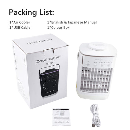 Mini climatizador portátil de 4 velocidades para mesa com temporizador, ventilador de resfriamento, spray de água, USB, para escritório e casa