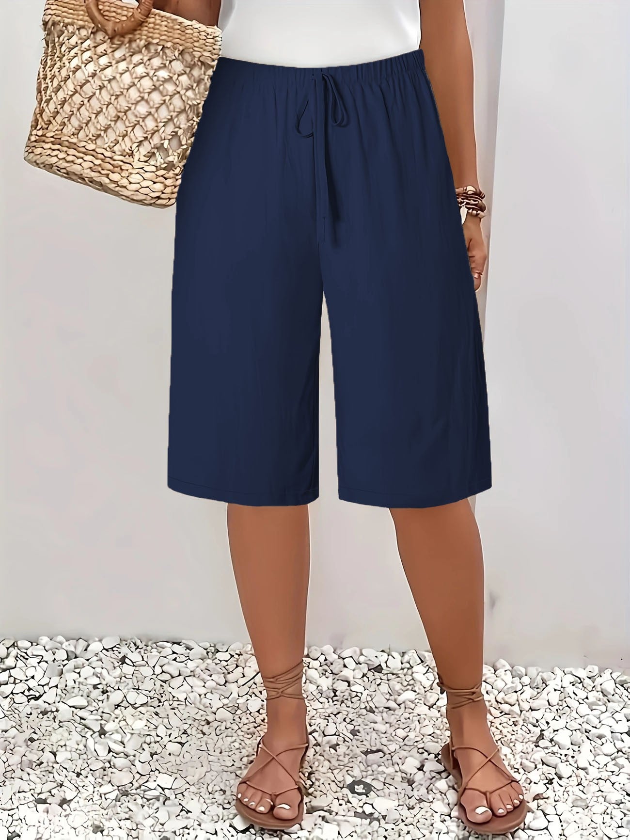 Women's 2025 Casual Solid Color Shorts - Mid-Length 5-Inch Bermuda Shorts, High Waist Loose Fit Summer Short Pants