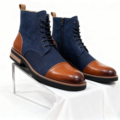 Men's Leather Lace - up Ankle Boots Retro Color - Block Formal Casual Boots Comfortable Non - slip Dress Boots For Daily Wear